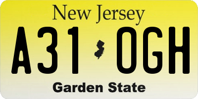 NJ license plate A31OGH