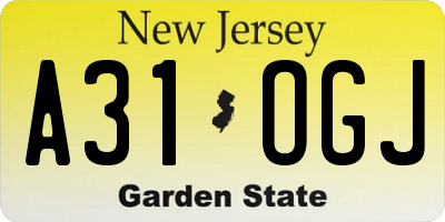 NJ license plate A31OGJ