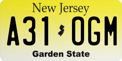 NJ license plate A31OGM