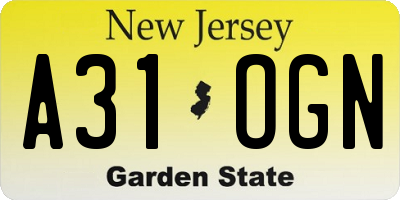 NJ license plate A31OGN
