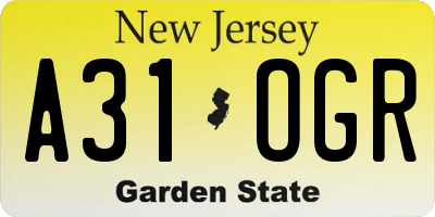 NJ license plate A31OGR