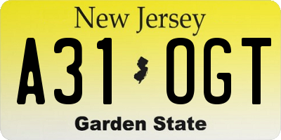 NJ license plate A31OGT
