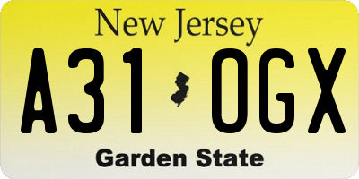 NJ license plate A31OGX