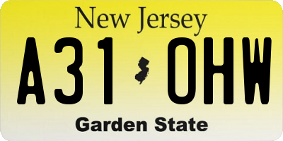 NJ license plate A31OHW