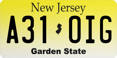 NJ license plate A31OIG