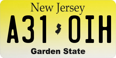 NJ license plate A31OIH
