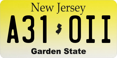 NJ license plate A31OII