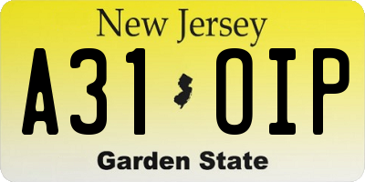 NJ license plate A31OIP