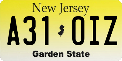 NJ license plate A31OIZ