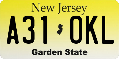 NJ license plate A31OKL