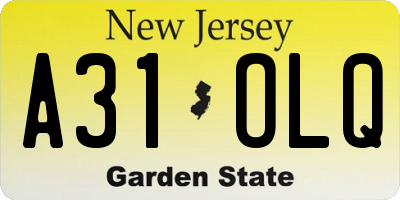 NJ license plate A31OLQ