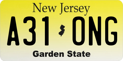 NJ license plate A31ONG