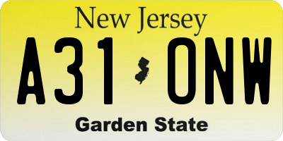 NJ license plate A31ONW