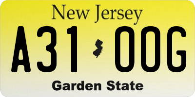 NJ license plate A31OOG