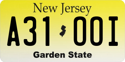 NJ license plate A31OOI