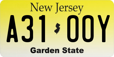 NJ license plate A31OOY