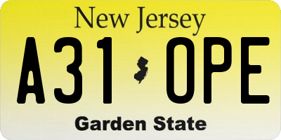 NJ license plate A31OPE