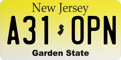 NJ license plate A31OPN