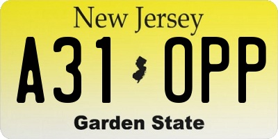 NJ license plate A31OPP