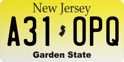 NJ license plate A31OPQ