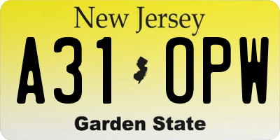 NJ license plate A31OPW