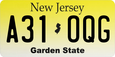 NJ license plate A31OQG