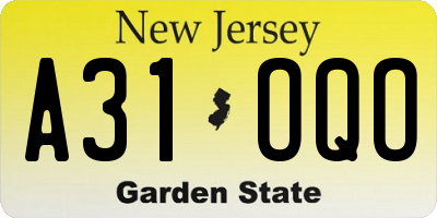 NJ license plate A31OQO