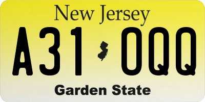 NJ license plate A31OQQ