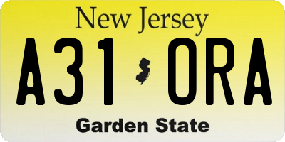 NJ license plate A31ORA