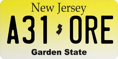 NJ license plate A31ORE