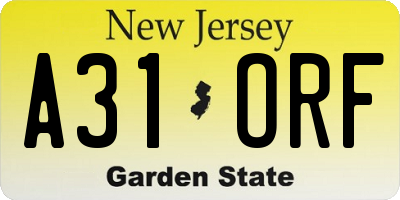 NJ license plate A31ORF