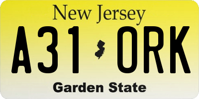 NJ license plate A31ORK