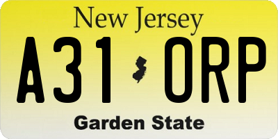 NJ license plate A31ORP
