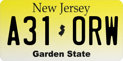 NJ license plate A31ORW