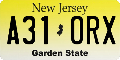 NJ license plate A31ORX