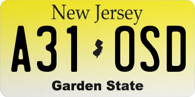 NJ license plate A31OSD