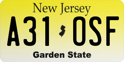 NJ license plate A31OSF