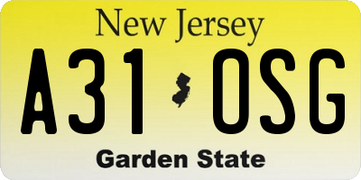 NJ license plate A31OSG