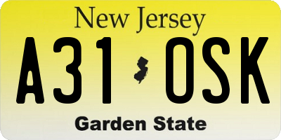 NJ license plate A31OSK