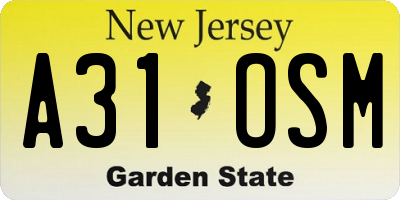 NJ license plate A31OSM