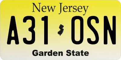 NJ license plate A31OSN