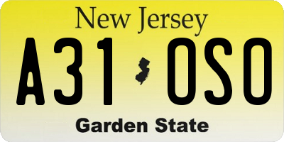 NJ license plate A31OSO