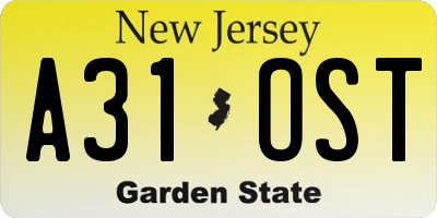 NJ license plate A31OST