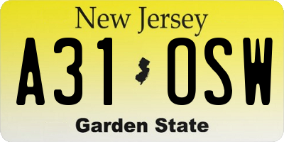 NJ license plate A31OSW