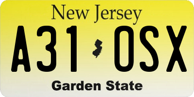 NJ license plate A31OSX