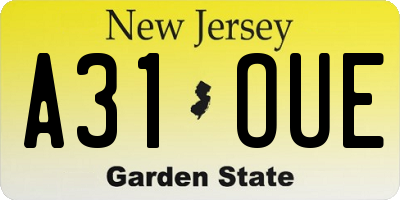 NJ license plate A31OUE