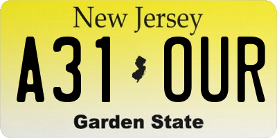 NJ license plate A31OUR