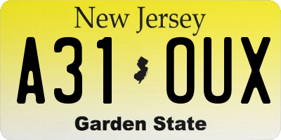 NJ license plate A31OUX