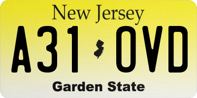 NJ license plate A31OVD