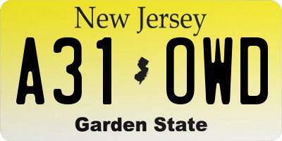NJ license plate A31OWD